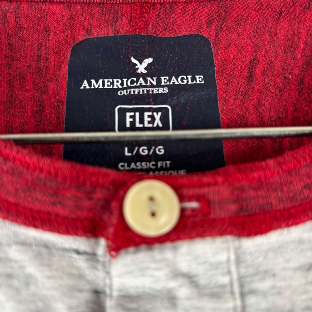 American Eagle Outfitters, Men’s T-Shirt, Red & Gray, Henley, Size L Classic Fit - Picture 4 of 10